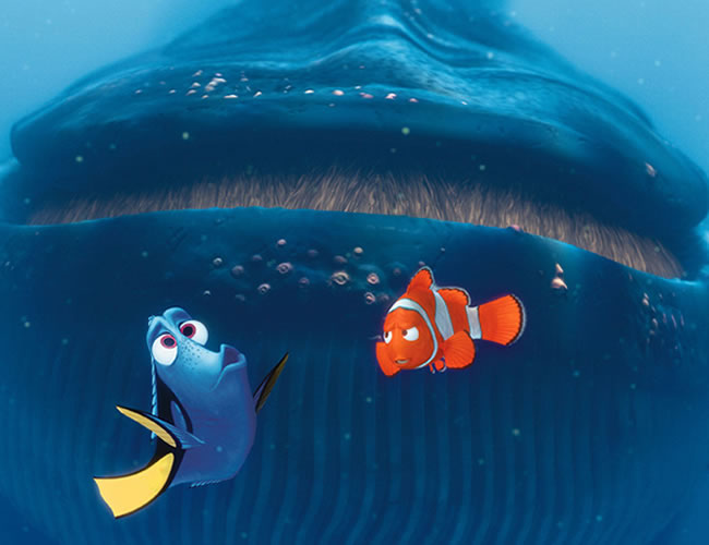 Dory y el padre de Nemo en su encuentro con la ballena en 'Buscando a Nemo'