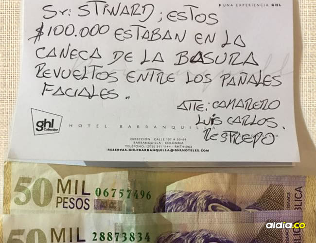 La nota que Luis Carlos Restrepo le dejó al huésped Henry Stewart en la cama del cuarto de hotel | Facebook
