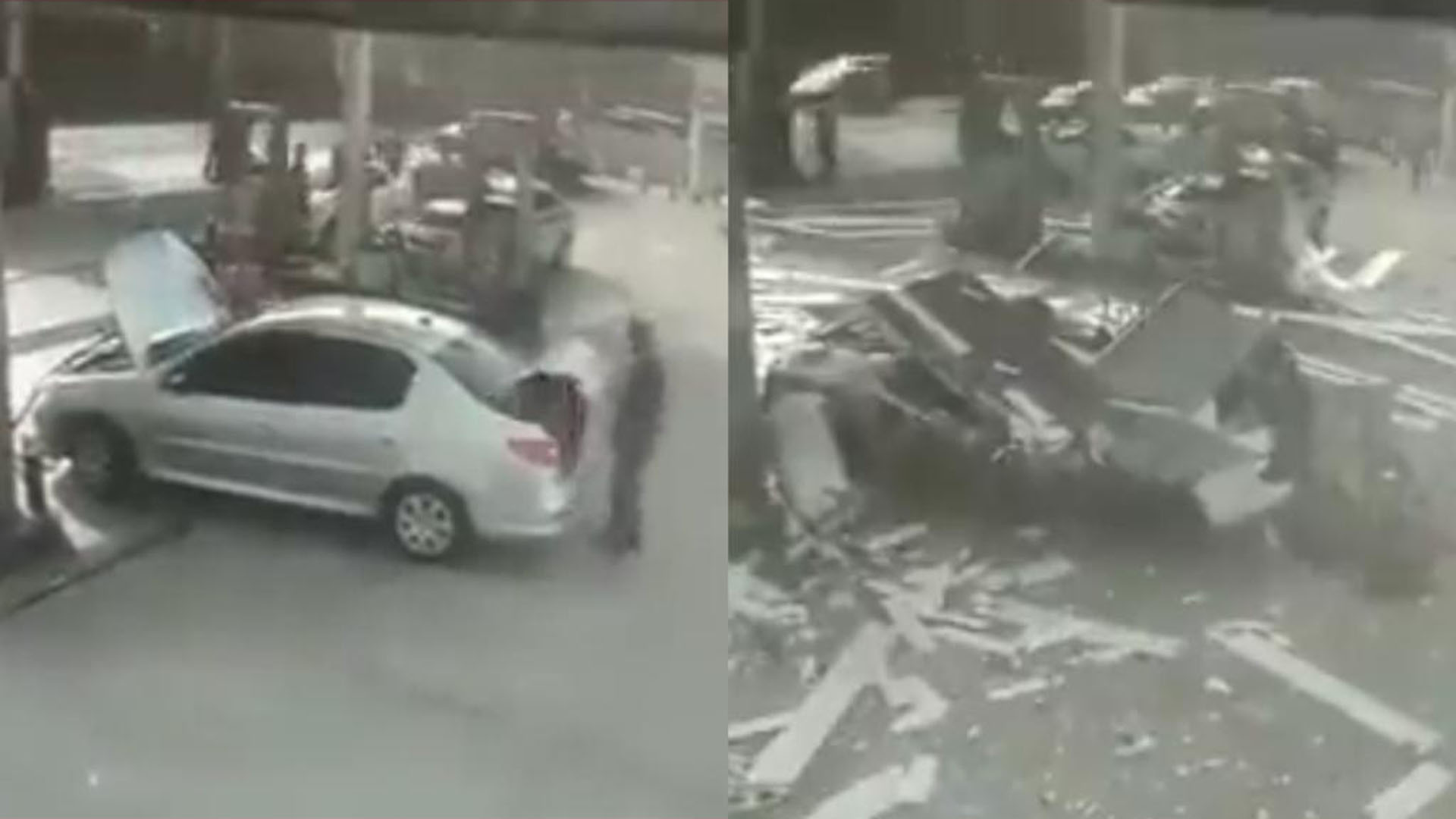 En cuestión de segundos, el auto y parte de la gasolinera, quedaron destruidos.