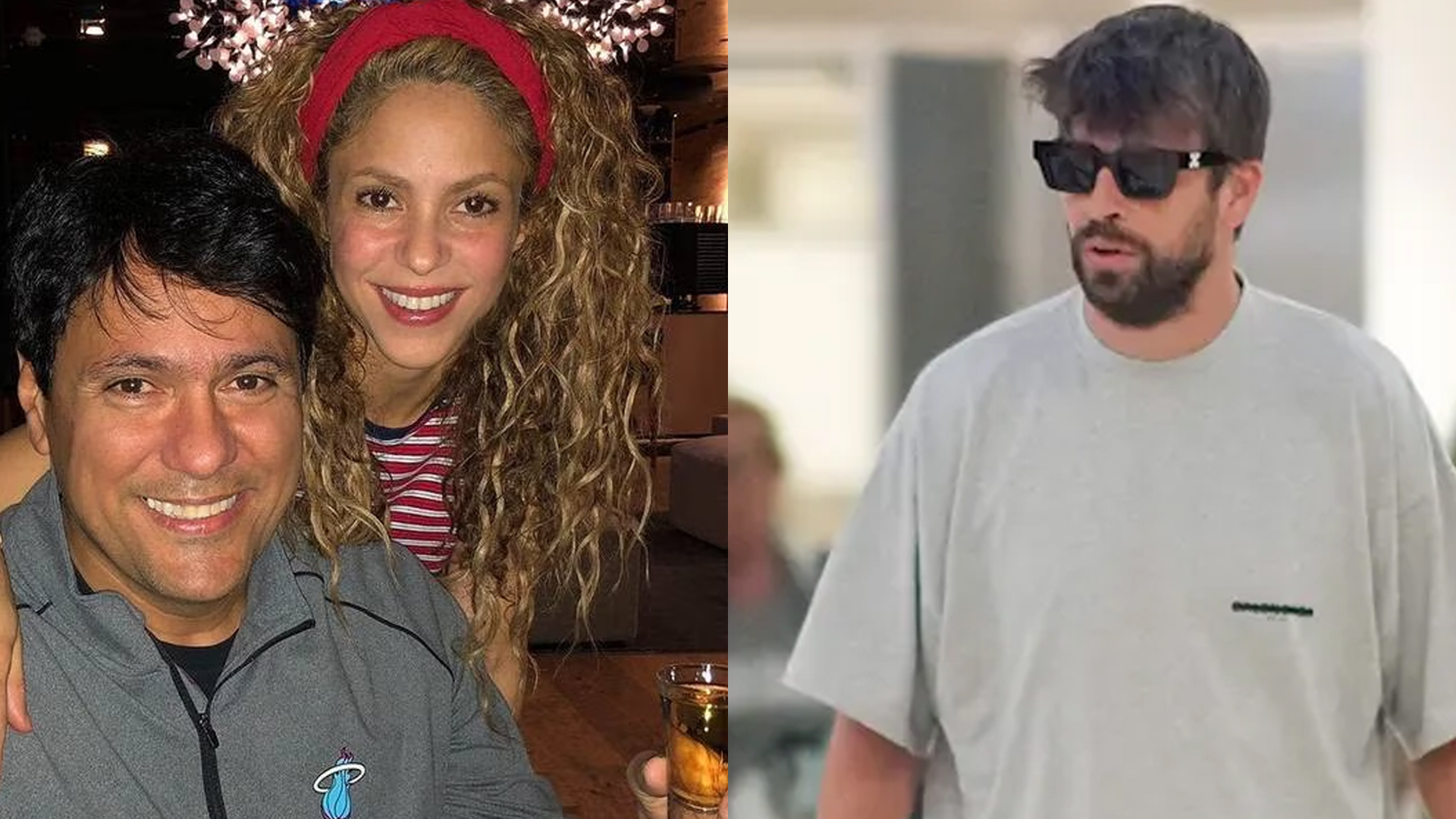A la izquierda Shakira junto a su hermano, Tonino Mebarak; y a la derecha Gerard Piqué en su arribo a Miami para visitar a sus hijos. 