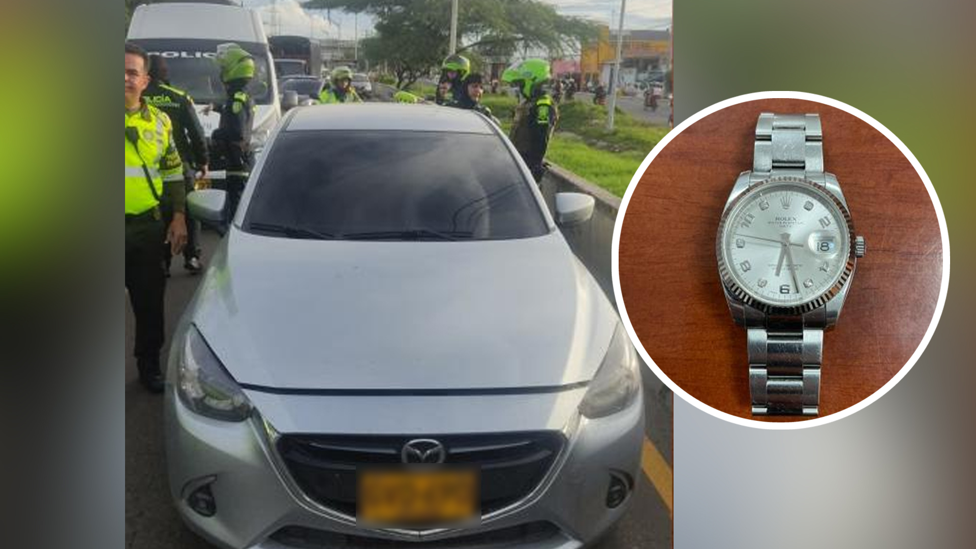 El carro y el reloj que fueron recuperados por las autoridades en las últimas horas